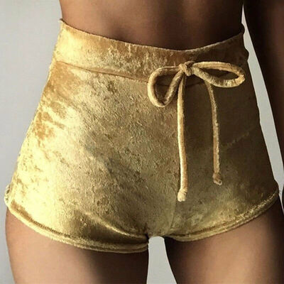

Women High Waist Shorts Boxers Drawstring Sport Crushed Velvet Hot Pants