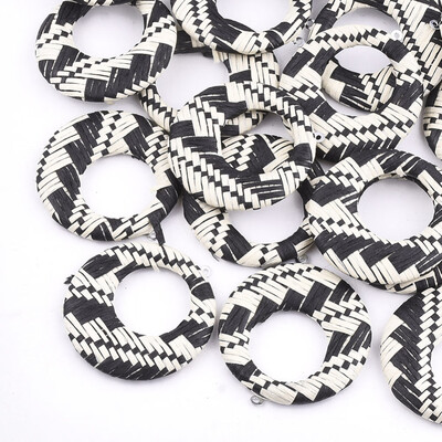 

Handmade Raffia Woven Pendants with Iron & Aluminum Findings Flat Round Platinum AntiqueWhite 435x405x5mm Hole 12mm