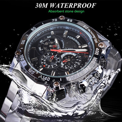 

Gobestart Waterproof Three Eye Six Needle Automatic Mechanical Mens Steel Belt Watch