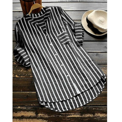

Womens Summer Striped V Neck Blouses Loose Baggy Tops Tunic T Shirts Plus Size