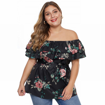 

Large size womens shirt with a collar short sleeve printed T-shirt