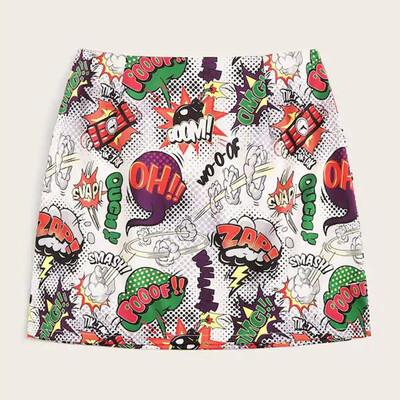

Roseonmyhand Womens Casual Fit Flower Print And Graffiti Elegant Waist Mini Skirt