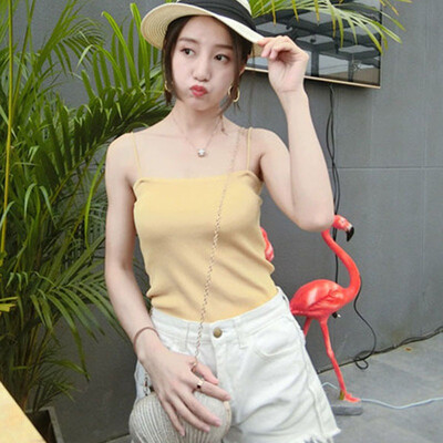 

Womens Spaghetti Strap Solid Knitted Camisole
