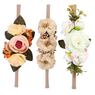 

3 PCS Baby Girls Floral Headbands Photography Props Elastic Flowers Crown Hair Bow Hair Accessories for Newborn Infant Toddlers Ki