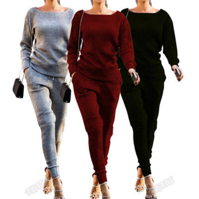 

2Pcs Women Casual Tracksuit Sweatshirt Pant Set Lady Sportwear Suit Jogging