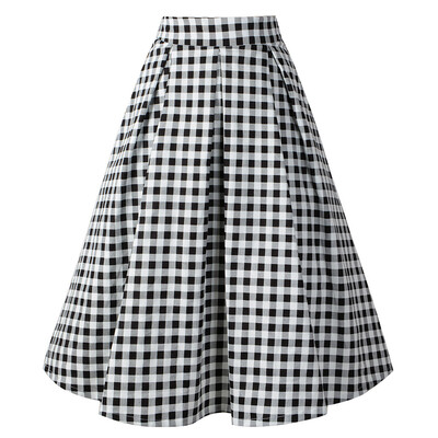 

Roseonmyhand Women Vintage Pocket Casual Zipper Pleated Skirt A-line Plaid Skirts