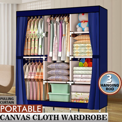 

71" Portable Closet Storage Shelves Fabric Wardrobe Colthes Organizer Rack Shelf Dark Blue