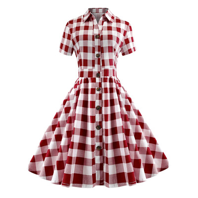 

Shirt Collar Plaid A Line Dress