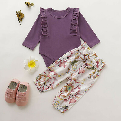 

2019 Newborn Fashion Infant Baby Girl Long Sleeve Romper Bodysuit Pants Outfit