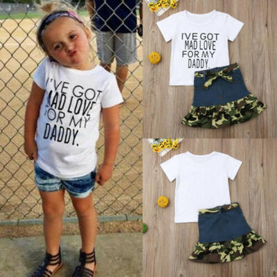 

Toddler Kids Baby Girls Tops T-shirt Camo Denim Skirt Dress Outfits Clothes Set