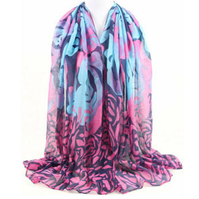 

New Fashion Lady Long Flower Soft Wrap Lady Shawl Silk Voile Scarf Scarves