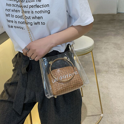 

French niche bag Ocean ring handbag straw transparent bag handbag 2019 wild Messenger bag