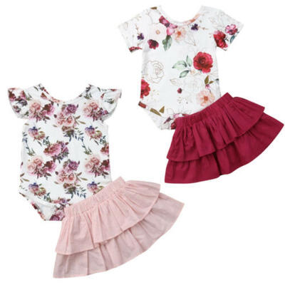 

Toddler Kid Baby Girls Outfits Clothes Floral Tops Romper Bodysuit Tutu Skirts