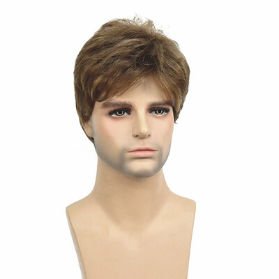 

StrongBeauty Manly Short Brown Mixed Blonde Fluffy Straight Full Bang Capless Heat Resistant Fiber Wig For Men COLOUR CHOICES