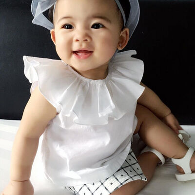 

White Kids Toddler Casual Shirt Crew Neck Ruffle Tops Baby Girl Blouse