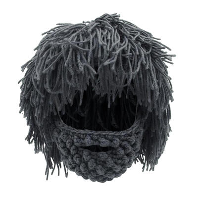 

Hip Hop Men Handmade Knitted Beard Wig Hats Adult Crocheted Ski Warm Caps
