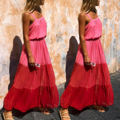 

New BOHO Women Ladies Summer Beach Midi Dress Holiday Strappy Maxi Sun Dresses