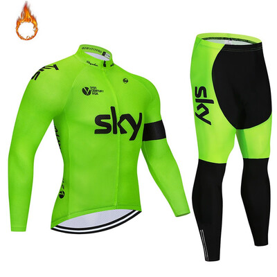 

2018 pro team Sky winter thermal fleece cycling jersey bicycle clothing set ropa ciclismo invierno MTB bike jersey bib pants kit