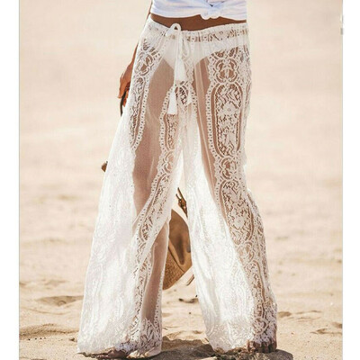 

Ladies Sexy Lace Pants Beach Bikini Cover Up Trousers Wide Leg Pants Sunscreen