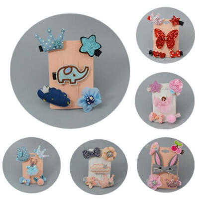 

Fashion Accessories Lovely Girl Children´s Cartoon Animal Hair Clips Cloth Card Baby Hairclip 5PcsSet