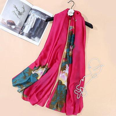 

Temperament lady wind scarf new simulation silk lotus lotus print spring&summer large sunscreen thin scarf shawl female