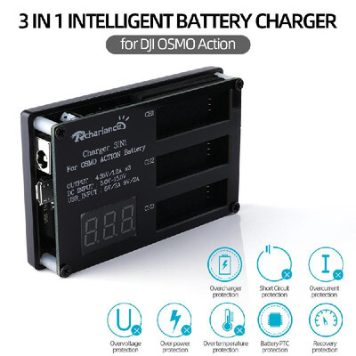 

3 IN 1 Charger Hub Station Intelligent Battery Charger for DJI OSMO Action Camera DC USB