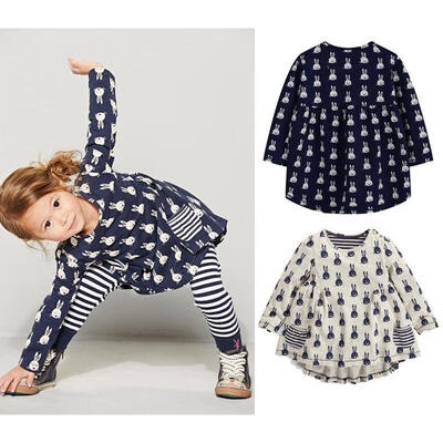 

Baby Girls Kids Toddler Cute Bunny Printing Dress Skirts Asymmetric Pocket Dress