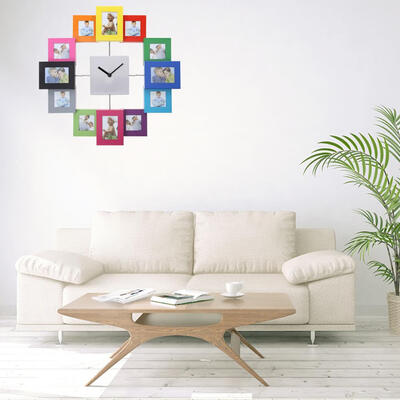 

Silver Aluminum Multi Picture Aperture Family Photo Frame Clock