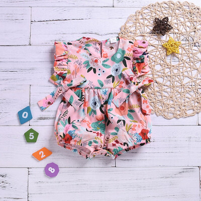 

Toddler Baby Boys Girls Sleeveless Bow-knot Flower Print Romper Jumpsuit