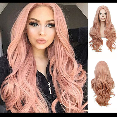 

〖Follure〗New Womens Fashion Wig Pink Synthetic Hair Long Wigs Wave Curly WigCap