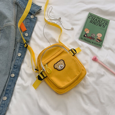 

Fashion simple wild Messenger bag 2019 new cute bear canvas bag casual cartoon girl shoulder bag
