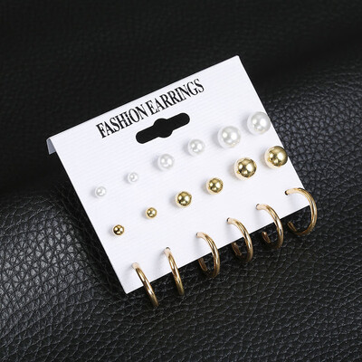 

12 Pairs Set Imitation Pearl Stud Earrings Set For Women Black White Color Fashion Ear Jewelry Gift For Girlfriend Brincos