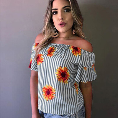 

Nomeni Womens Fashion Print Off The Shouler Summer Casual Short Sleeve T-Shirt
