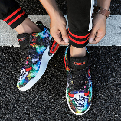 

Running shoes couple models Korean version of the trend air cushion graffiti colorful shock absorption basketball shoes men