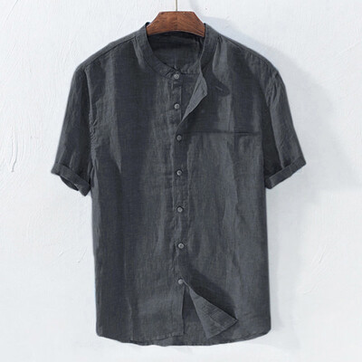 

Toponeto Mens Baggy Cotton Linen Solid Color Short Sleeve Retro T Shirts Tops Blouse