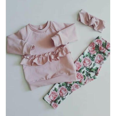 

Newborn Baby Girl Flower Tops Shirt Ruffle Pants Leggings 3PCS Outfits Clothes