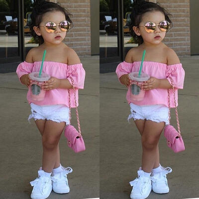 

US STOCK Toddler Infant Baby Kids Girls Off-shoulder T-shirt Tops Casual Clothes