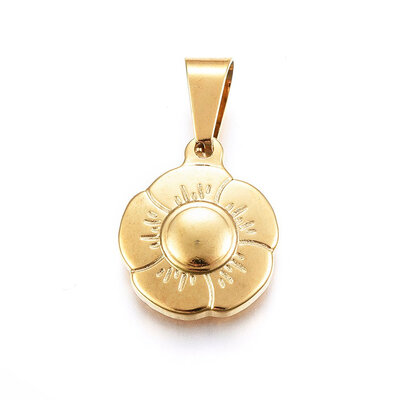 

304 Stainless Steel Pendants Large Hole Pendants Flower Golden 19x16x35mm Hole 10x5mm
