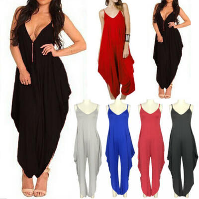 

UK Women Summer Bareback Loose Baggy Boho Jumpsuits Playsuits Trousers Wide Leg