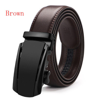 

New Automatic Buckle Cowskin Brown Belt Good Quality Genuine Leather Luxury Strap Male Belts For Men Jeans Wide 110-130cm long