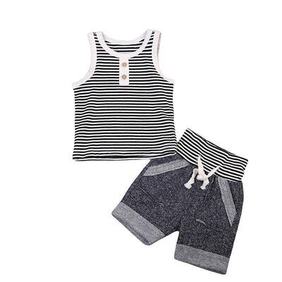 

Summer 2pcs sets Newborn Toddler Kids Boys Strap Cotton Clothes T-Shirt Tops Pants Outfits
