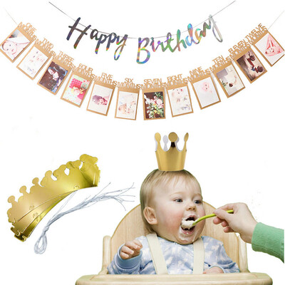 

Toponeto Baby Birthday Party Kraft Paper Photo Frame Pull Flag Decoration Letter Banner