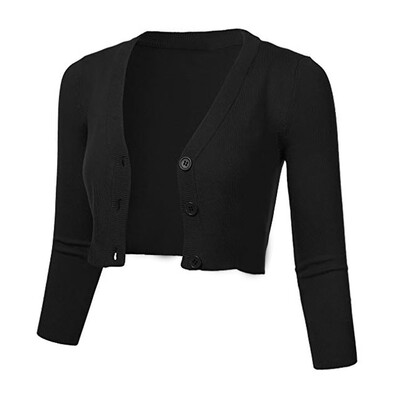 

Toponeto Women Solid Casual Button Down 34 Sleeve Cropped Bolero Short Coat Cardigan