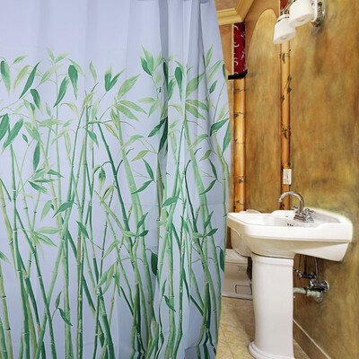 

Waterproof Polyester Shower Curtain Bamboo Pattern with 12 Plastic Hooks