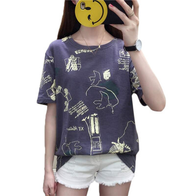 

New Fashion T shirt Woman Spring Summer Girls Print Short Sleeve O Neck Cotton Women Top Slim Fit Soft Women Tshirt