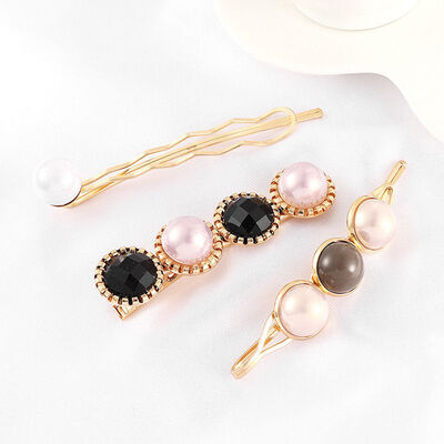 

3pcs KoreaWomen Metal Hairpins Imitation Pearl Colorful Beads Hair Clips Irregular Geometric Hair Styling Accessories