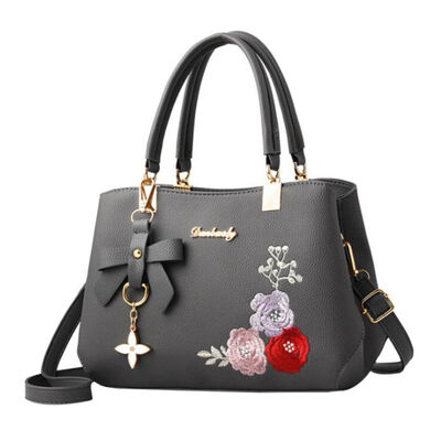 

Women Hot 2019 Fahion Handbags PU Leather Versatile Messenger Zipper Embroidered Flower Pendant Simple Portable Shoulder Bag