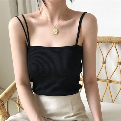 

Womens Sexy Solid Double Spaghetti Straps Knitted Camisole