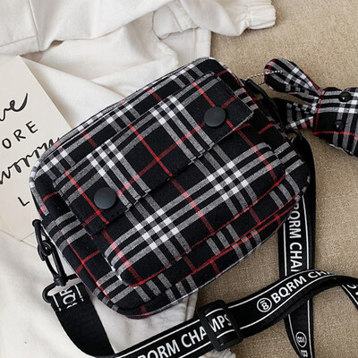 

Canvas bag women2019 new style Korean 100-way small square bag check casual single-shoulder one-shoulder one-shoulder and