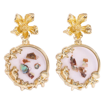 

Gold Simulated Pearl Flower Round Piece Drop Earrings Women Fashion Design Dangler Earrings Jewelry Accessories Wholesale E6510